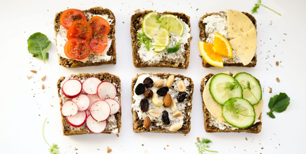 Toast with a range of toppings